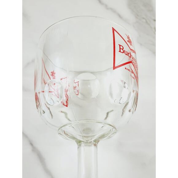Budweiser Thumbprint Beer Goblet Glass 16oz Chalice Cup Red Logo 6" Vintage - Picture 10 of 14